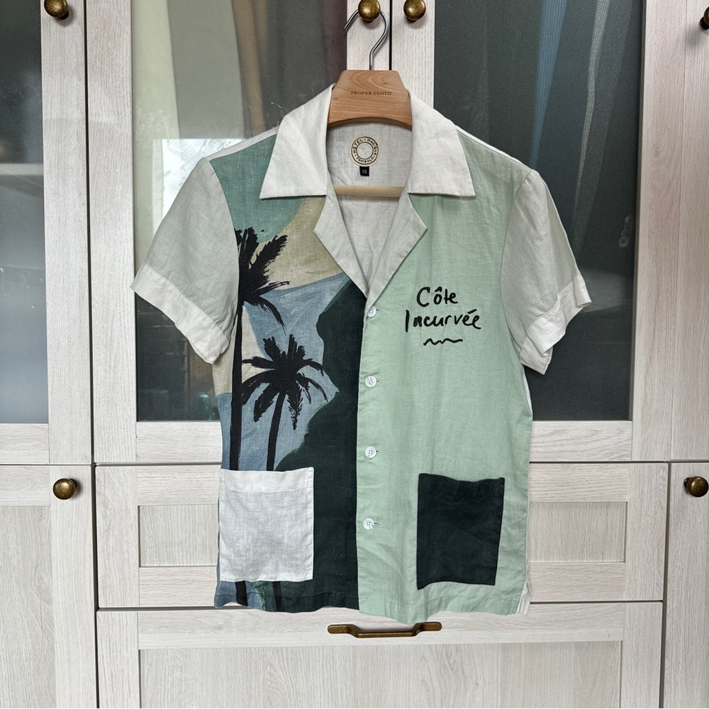 Tombolo Green and White Casual Button Down Shirt with Palm Tree Design